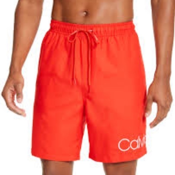 Calvin Klein Other - Men's Logo Swim Trunks, size small neon orange